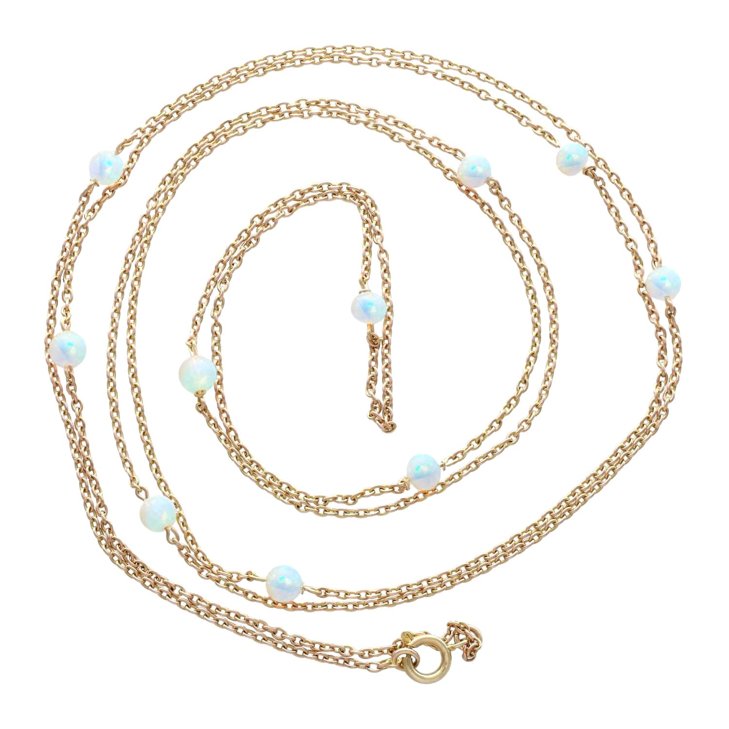 Antique 6.76 Carat Opal and Yellow Chain Necklace, Circa 1900