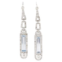 8.18 Carat Sky Blue Topaz Diamond Drop White Gold Earrings