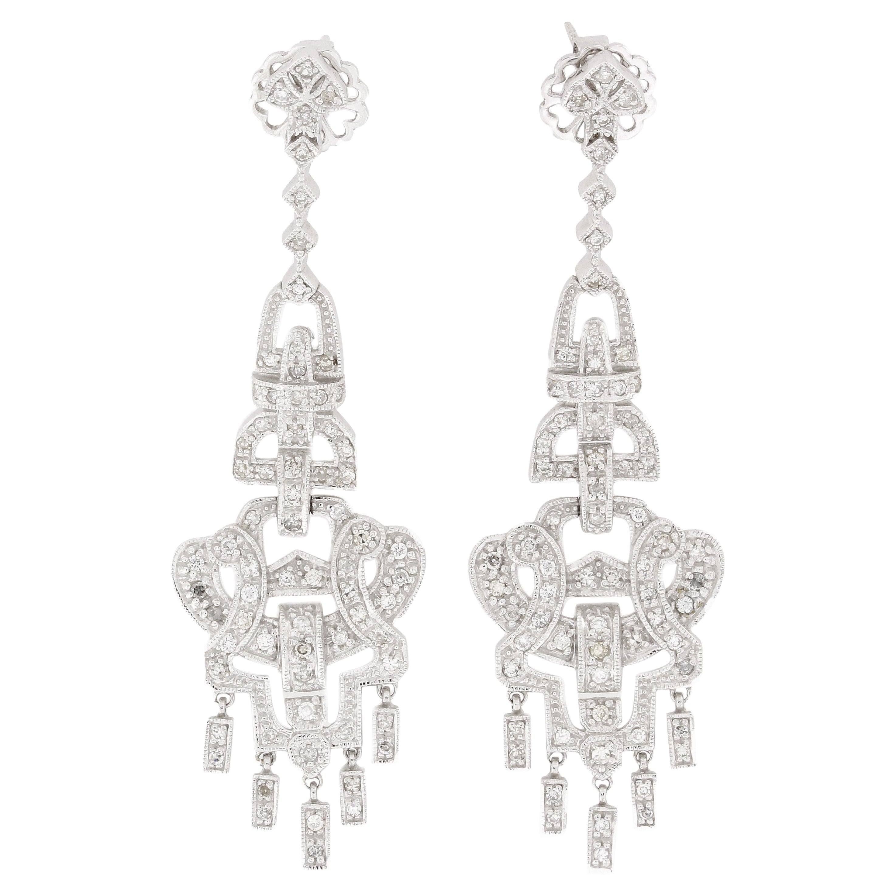 1.15 Carat Diamond Drop Earrings in White Gold For Sale