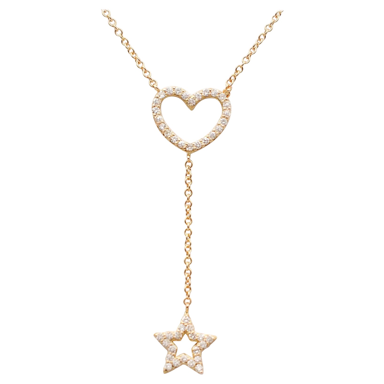 Weiße Diamanten, 18 Karat Gelbgold Herz- und sternförmige Anhänger-Halskette