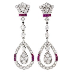 2.02 Carat Diamond Drop Earrings with Rubies