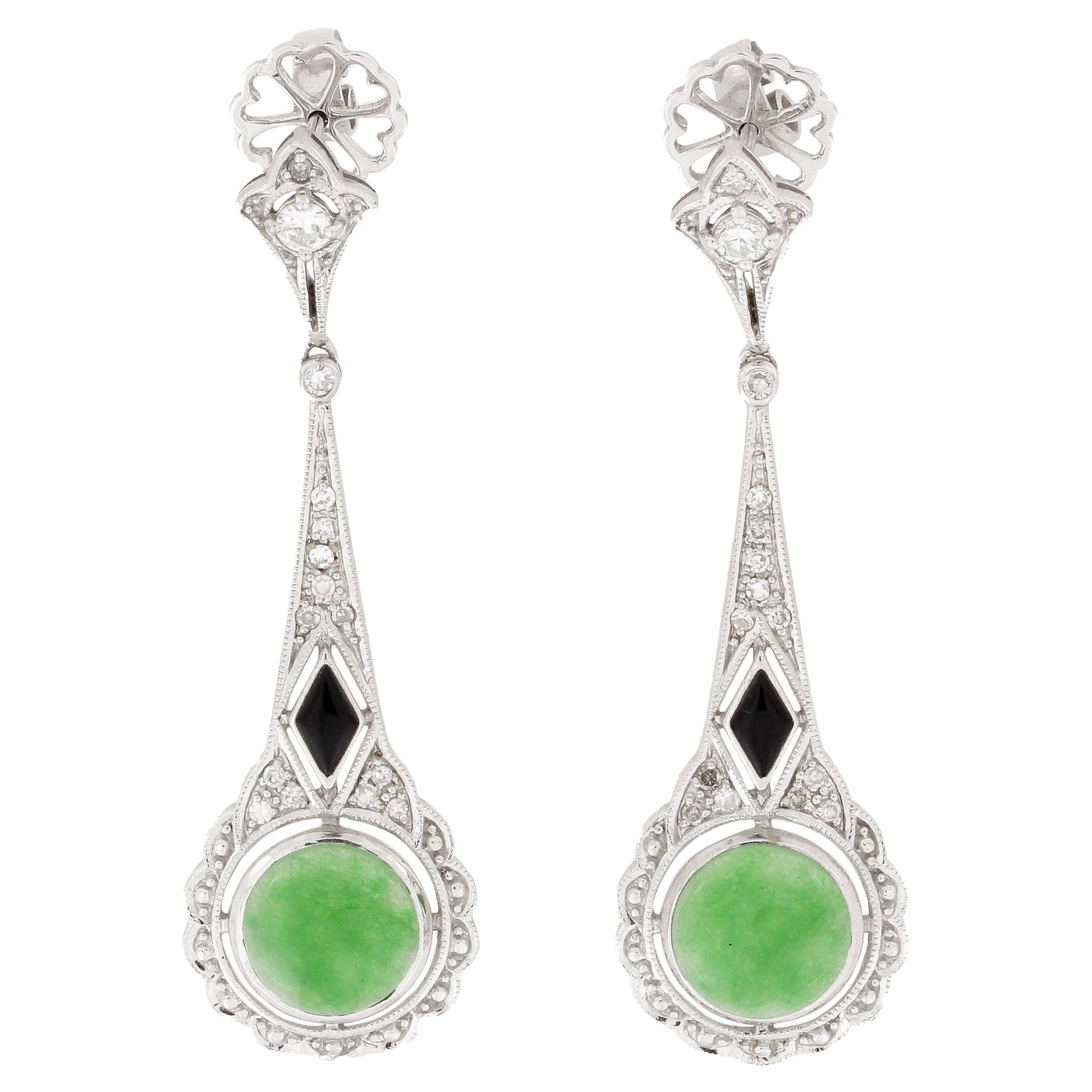 Boucles d'oreilles en goutte en diamants et jade de 4,8 carats