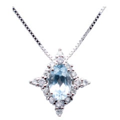 Aquamarine, Diamonds, 18 Karat White Gold Pendant Necklace
