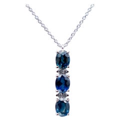 Blue Sapphires, Diamonds, 18 Karat White Gold Pendant Necklace