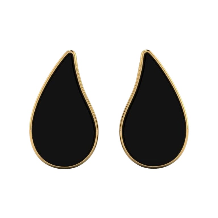 Black Onyx Teardrop and 14k Earrings For Sale