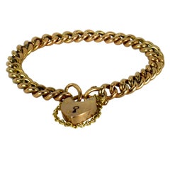 Antique 9K Rose Gold Curb Link Bracelet with Heart Padlock Clasp