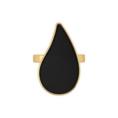 Klassischer tropfenförmiger Cocktail-Ring aus schwarzem Onyx und 14k Gold