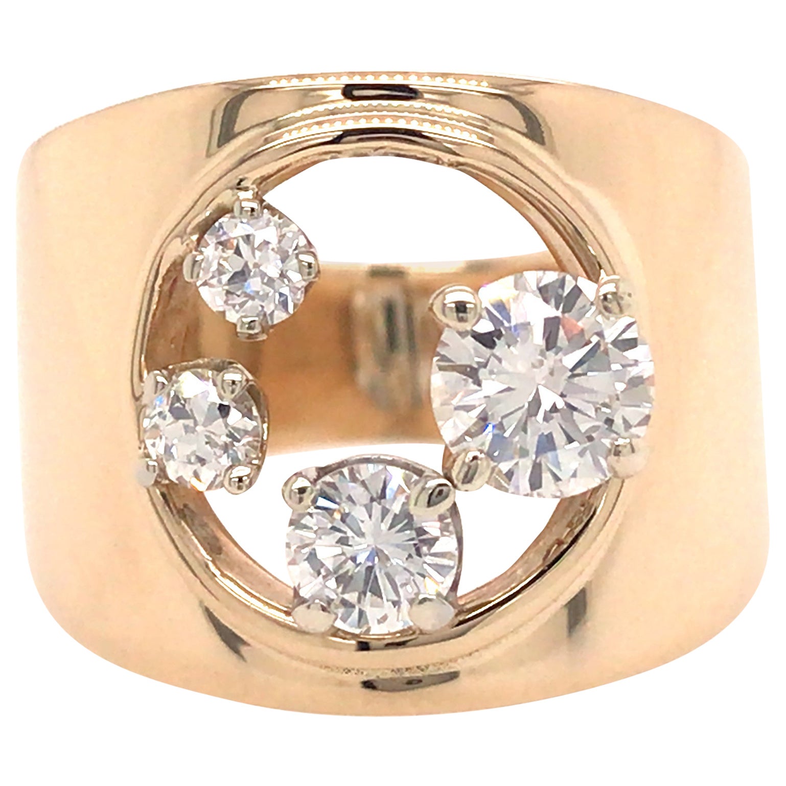 14K Open Space Diamond Band Yellow Gold For Sale