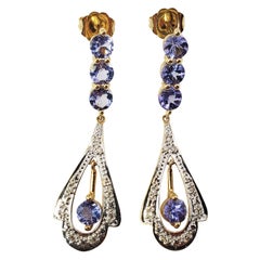 14 Karat Yellow Gold Amethyst and Diamond Dangle Earrings