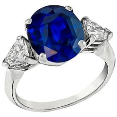 3.72 Carat Cushion Cut Sapphire Diamond Platinum Engagement Ring
