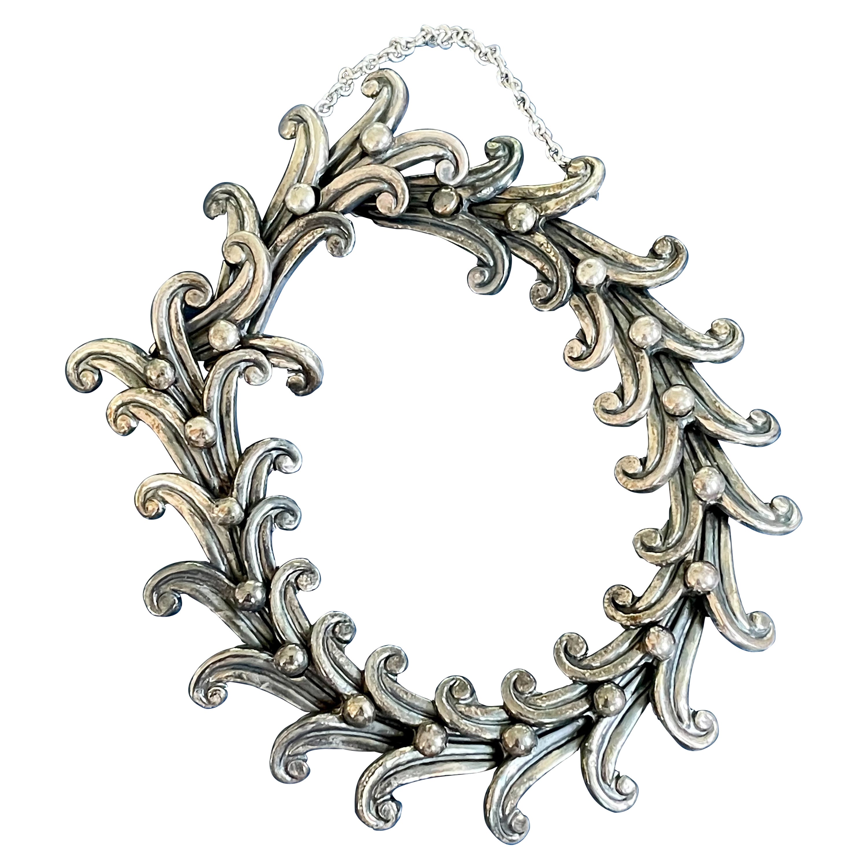 Vintage Margot de Taxco Mexican Silver Swirl Bracelet For Sale