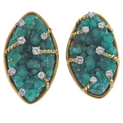 Chatham Emerald Diamond Gold Earrings