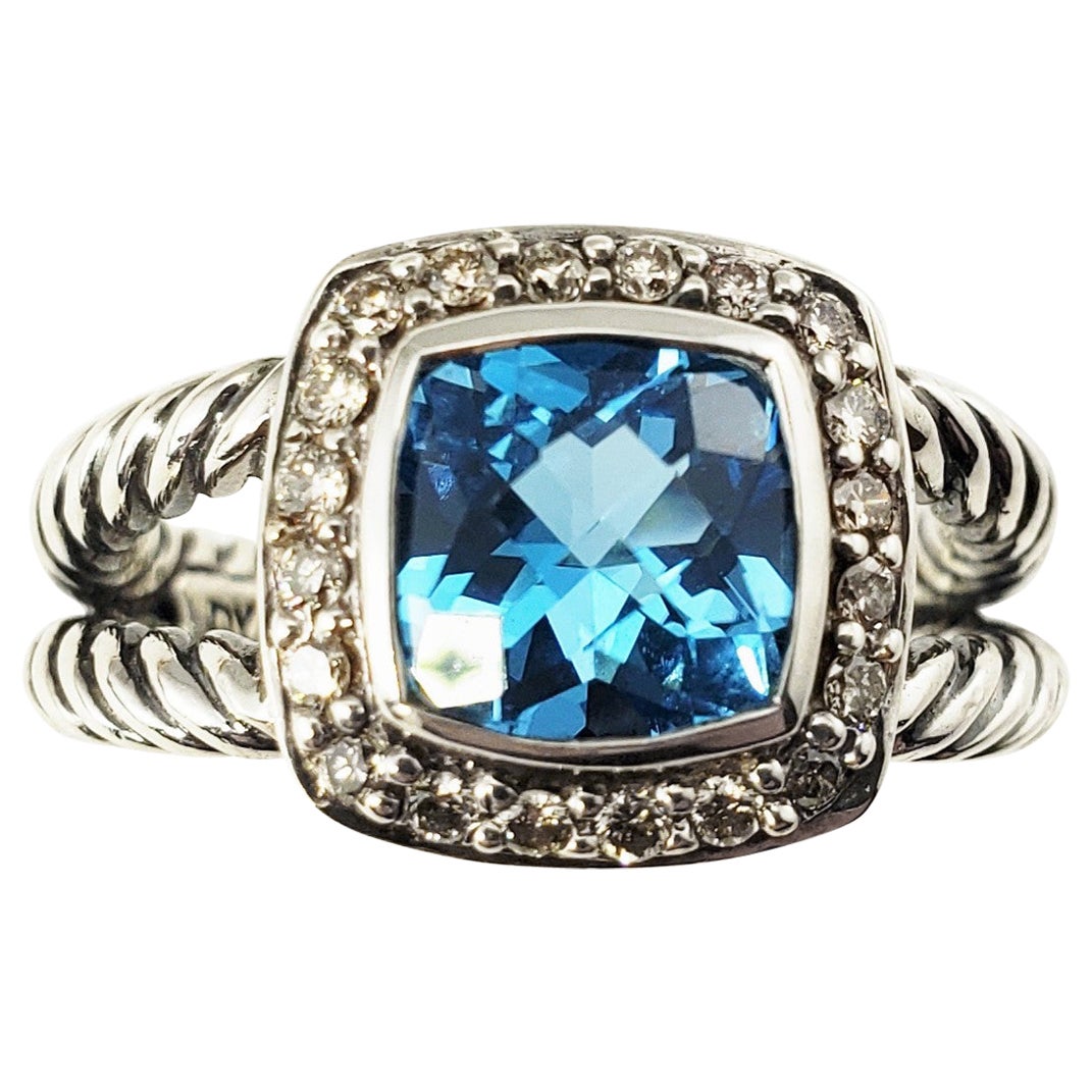 David Yurman Sterling Silver Blue Topaz and Diamond Ring