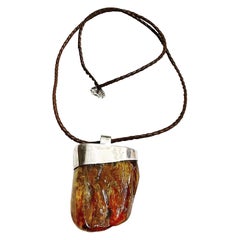 Natural Best Quality Baltic Amber Extraordinary Size Silver Pendant Necklace