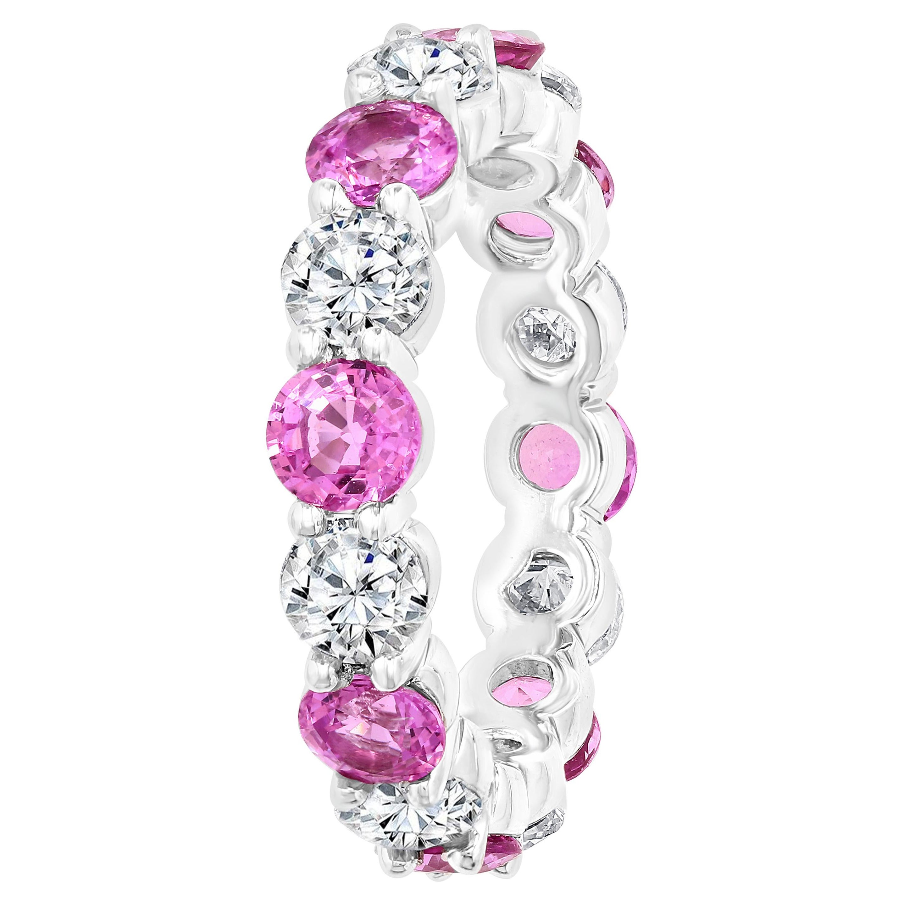 Bague d'éternité alternant saphir rose et diamants