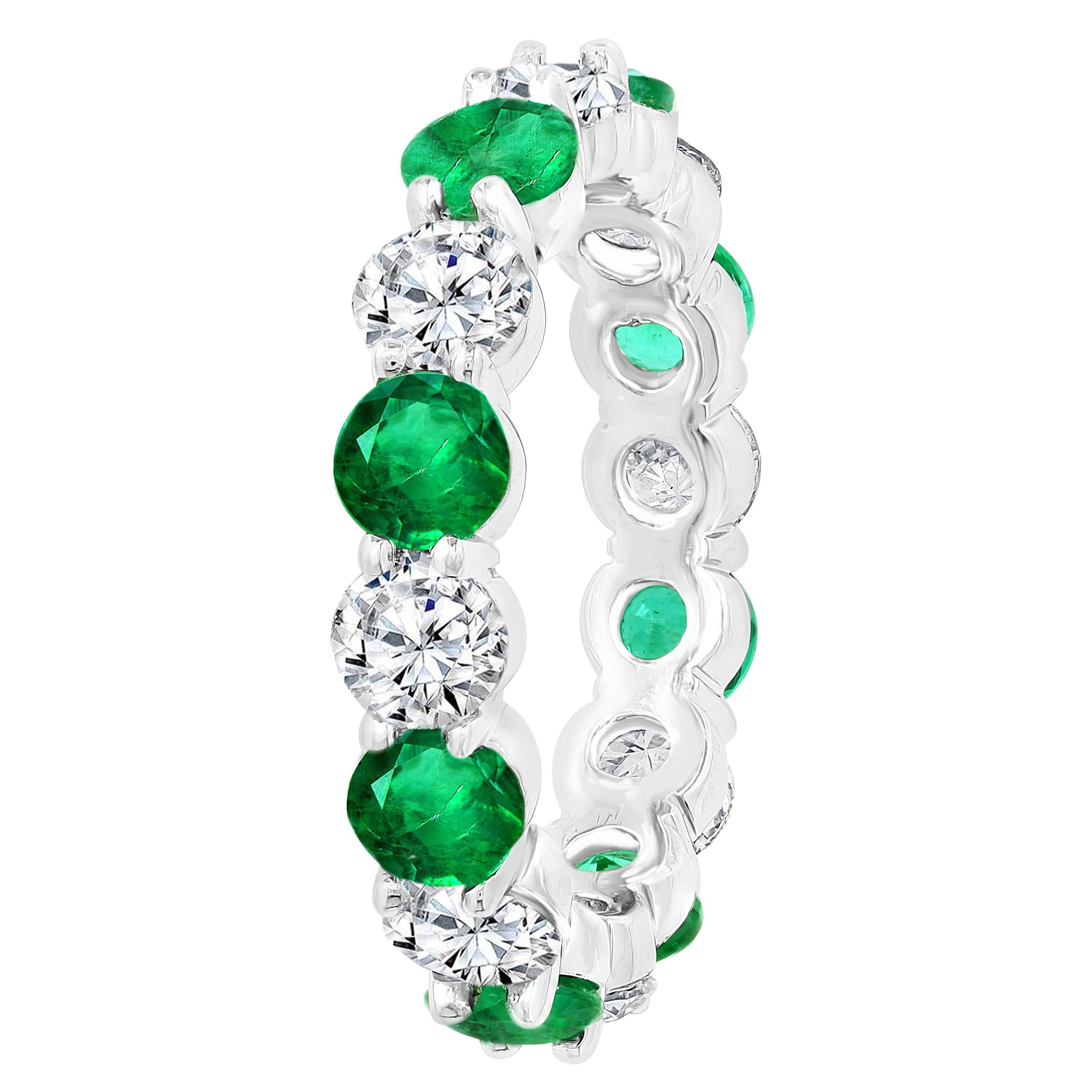 Alternating Emerald and Round Diamond Eternity Band Ring For Sale