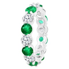 Alternating Emerald and Round Diamond Eternity Band Ring