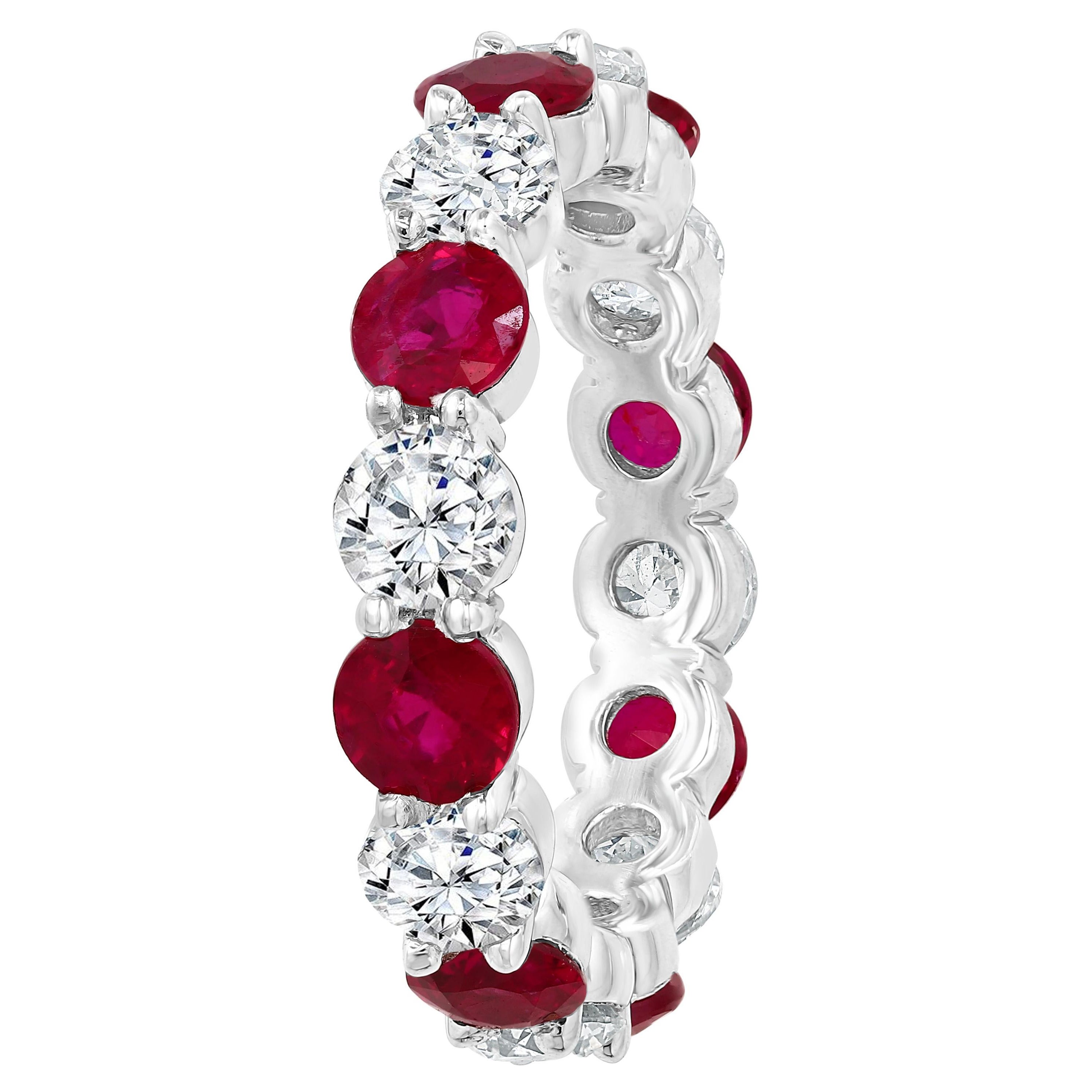 Alternating Ruby and Round Diamond Eternity Band Ring For Sale