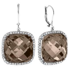 40 Carat Smokey Quartz Diamond Gold Earrings