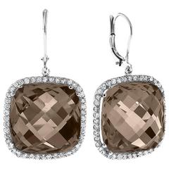 40 Carat Smokey Quartz Diamond Gold Earrings 