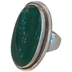 Georg Jensen Sterling Silver Green Agate Ring No. 46E by Harald Nielsen