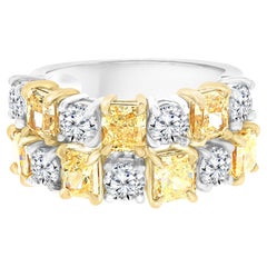 5.25 Carat Fancy Yellow Radiant Cut and White Diamond Band Ring
