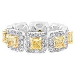 Fancy Yellow Cushion Cut and White Diamond Band Ring