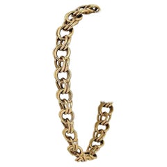 14 Karat Yellow Gold Solid Double Circle Curb Link Charm Bracelet