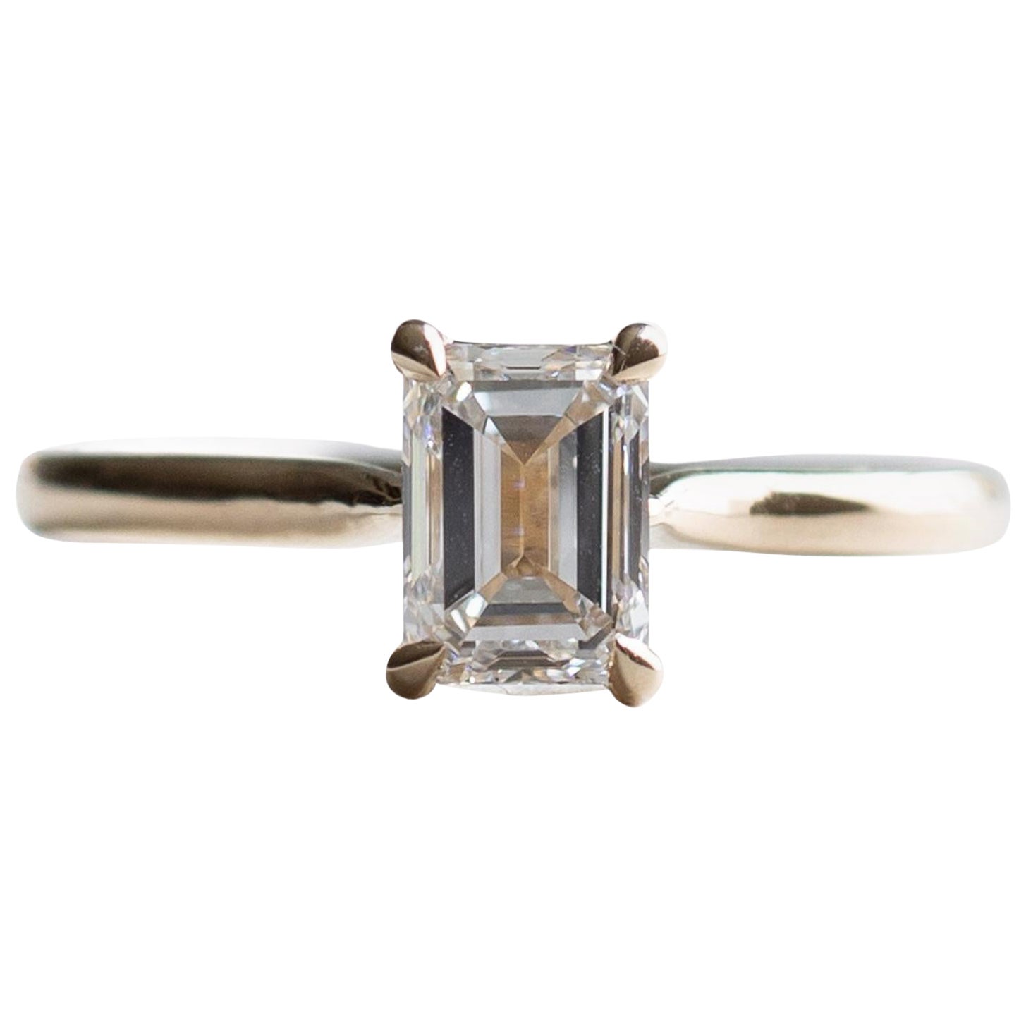 14K Gold GIA 1 Carat Emerald Cut Diamond Engagement Ring