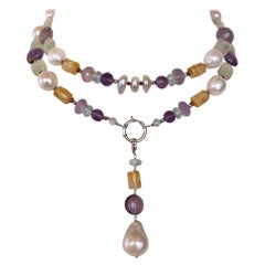 Marina J Pearl, Amethyst, Citrine and Aquamarine Sautoir with 14K White Gold