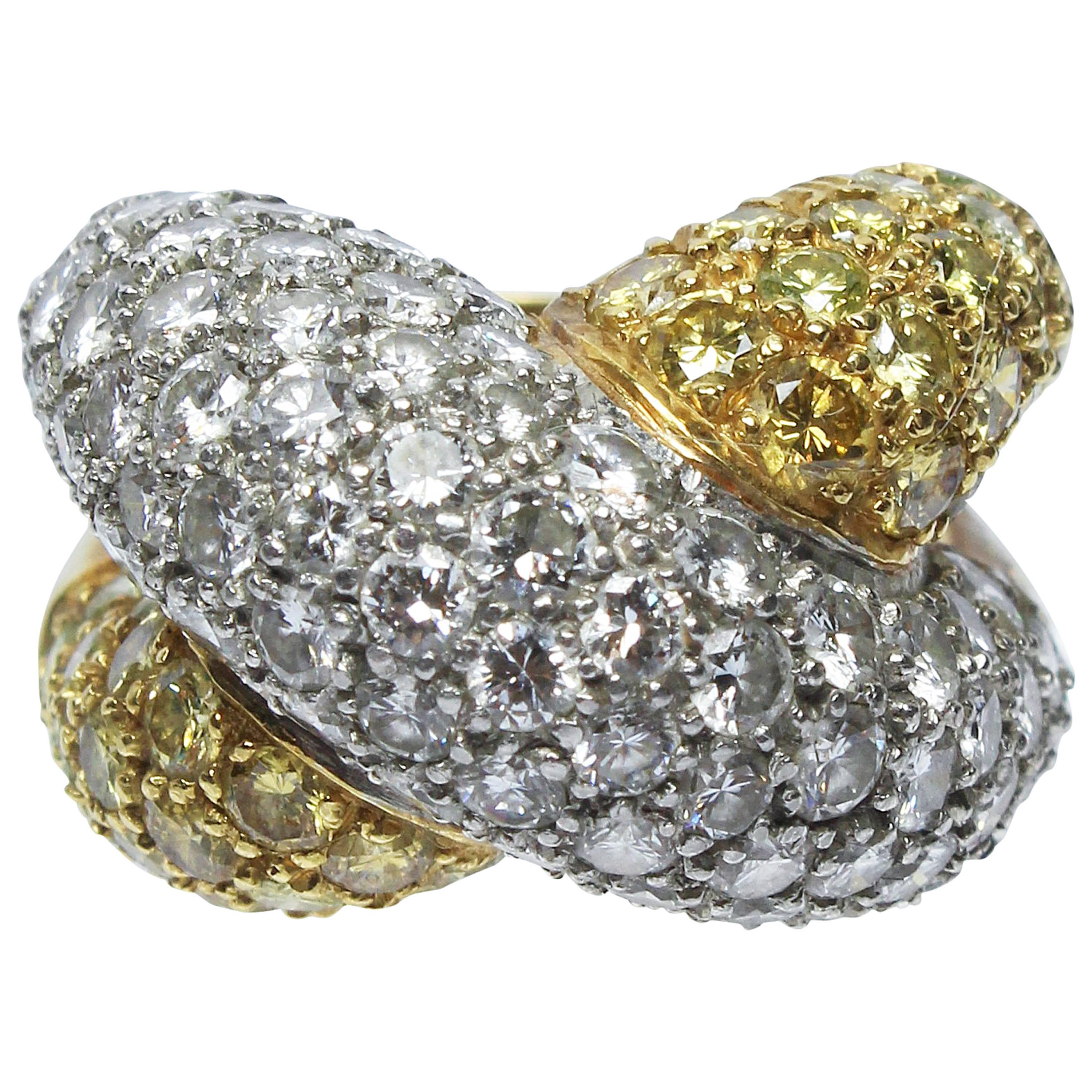 Pave Yellow and White Diamond Gold Dome Ring 