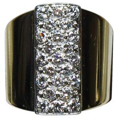Brilliant Cut Pave Diamond Rectangle Gold Band Ring