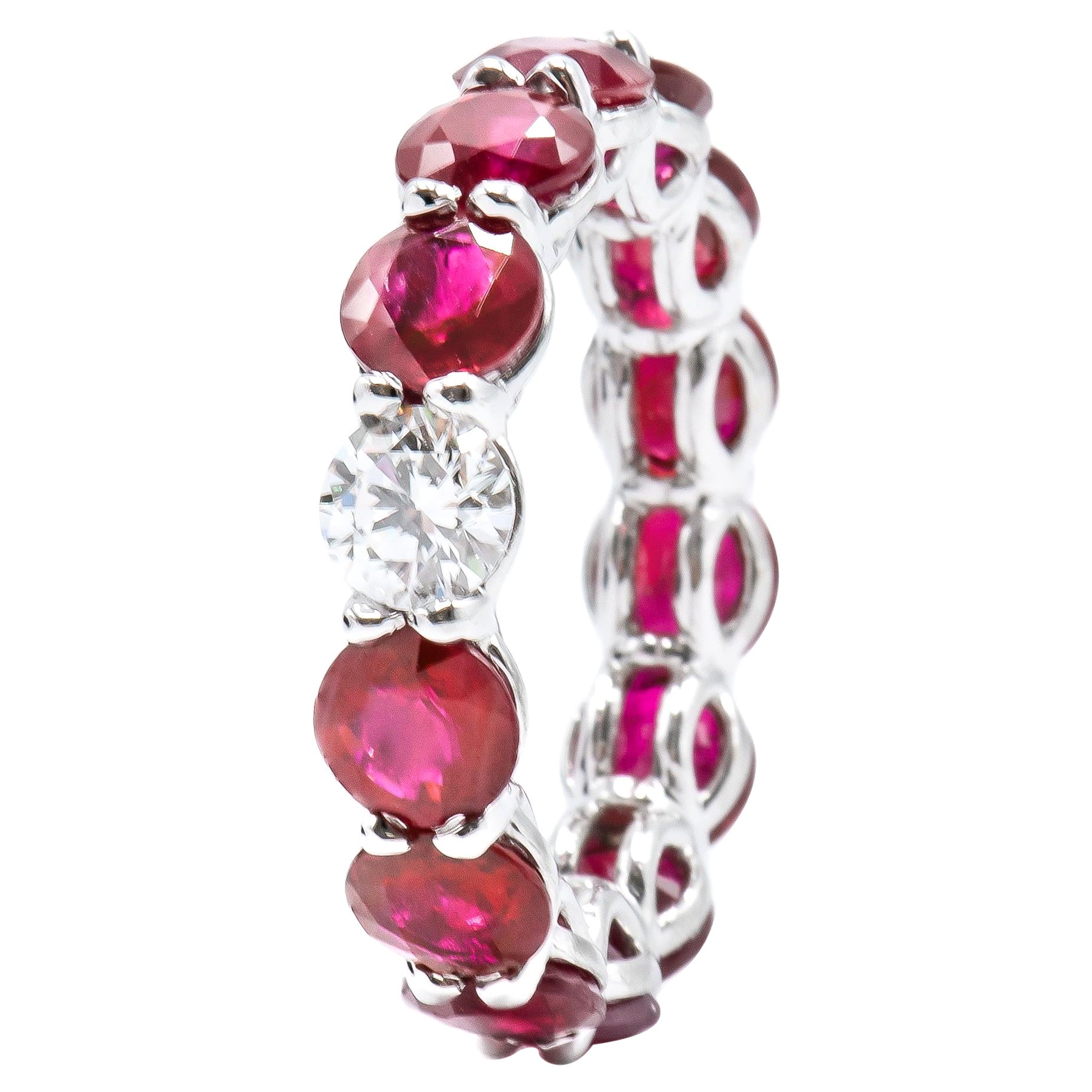 7.94 Carat Ruby and Round Diamond Eternity Band Ring