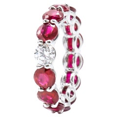 7.94 Carat Ruby and Round Diamond Eternity Band Ring