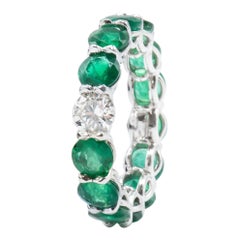 6.46 Carat Emerald and Round Diamond Eternity Band Ring