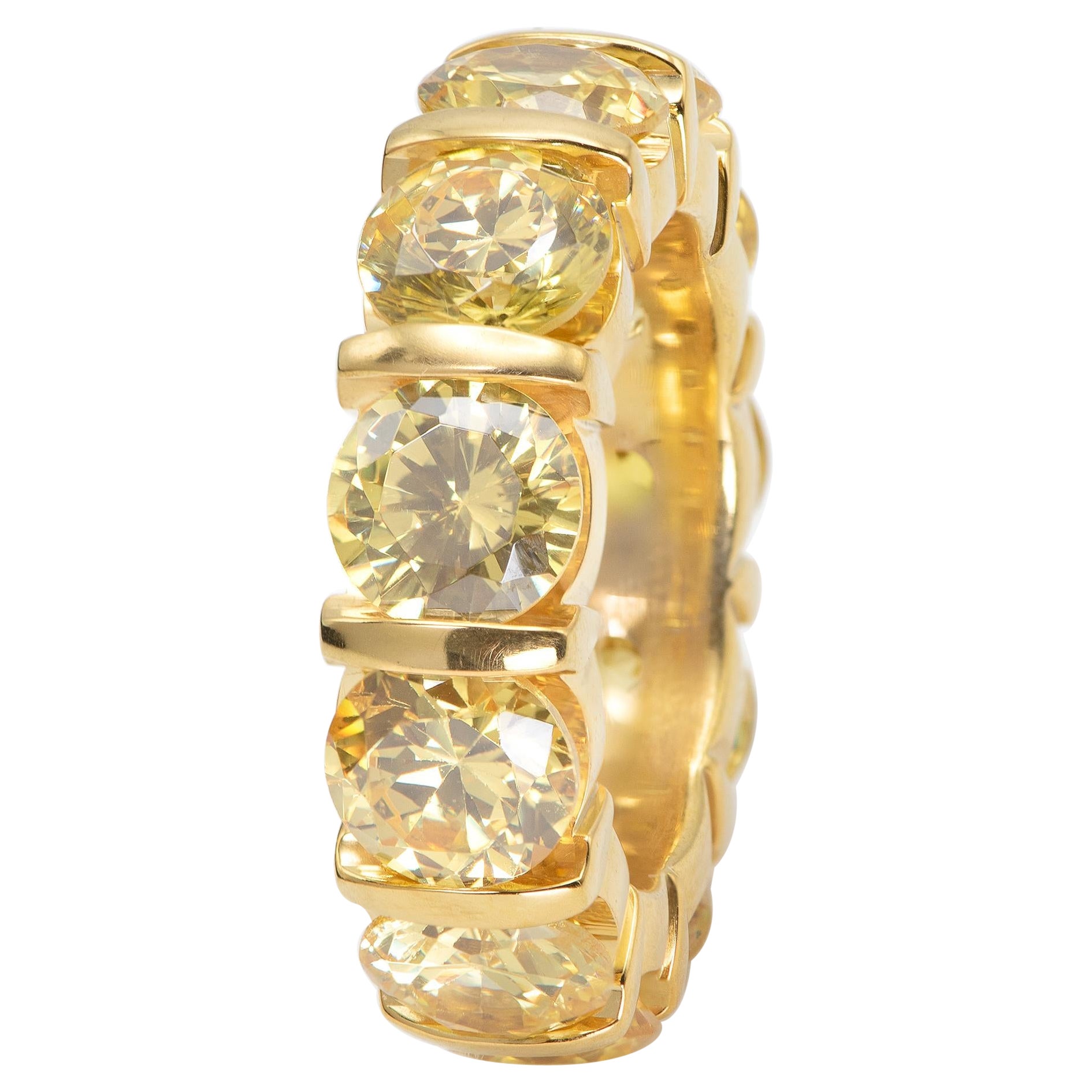 11.25 Carat Round Fancy Vivid Yellow Diamond Eternity Band Ring For Sale