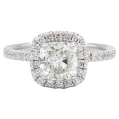 EGL Certified 14k White Gold & Cushion Cut Diamond Halo Engagement Ring 1.78ctw