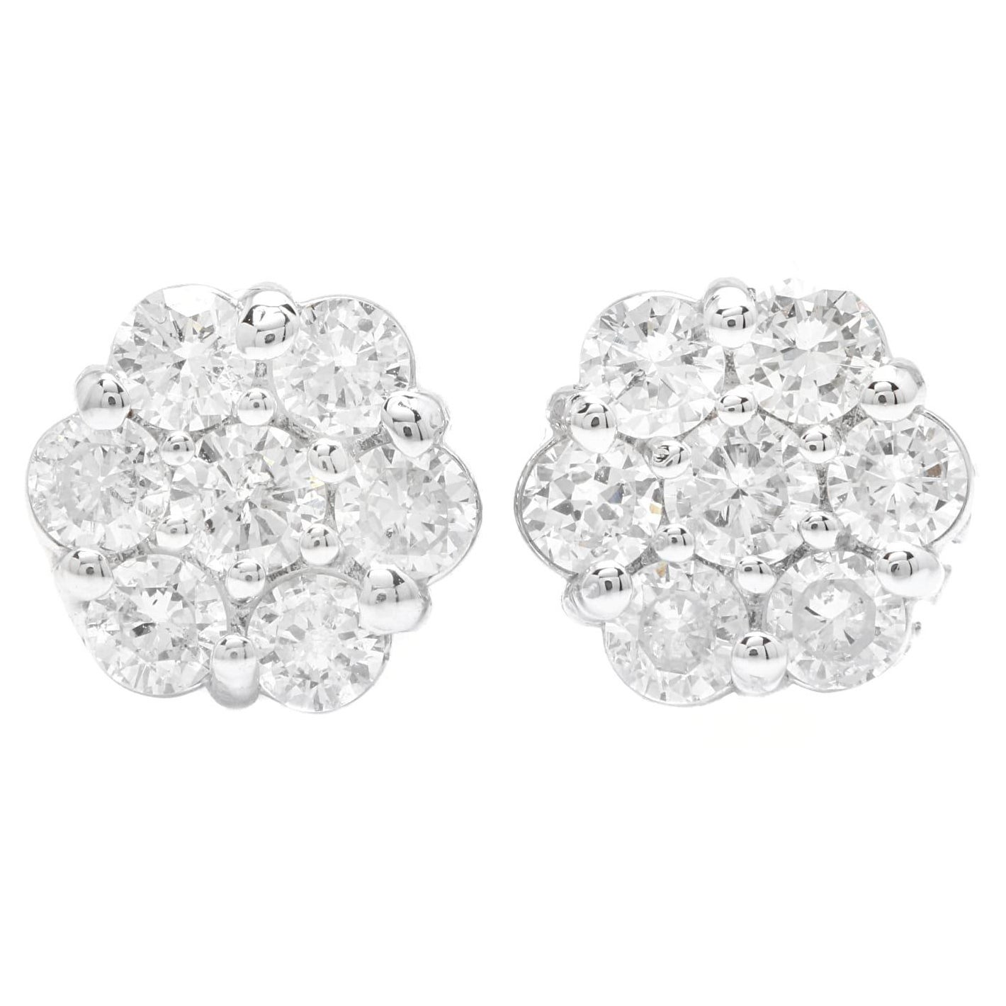 Exquisite 1.40 Carats Natural Diamond 14K Solid White Gold Stud Earrings For Sale