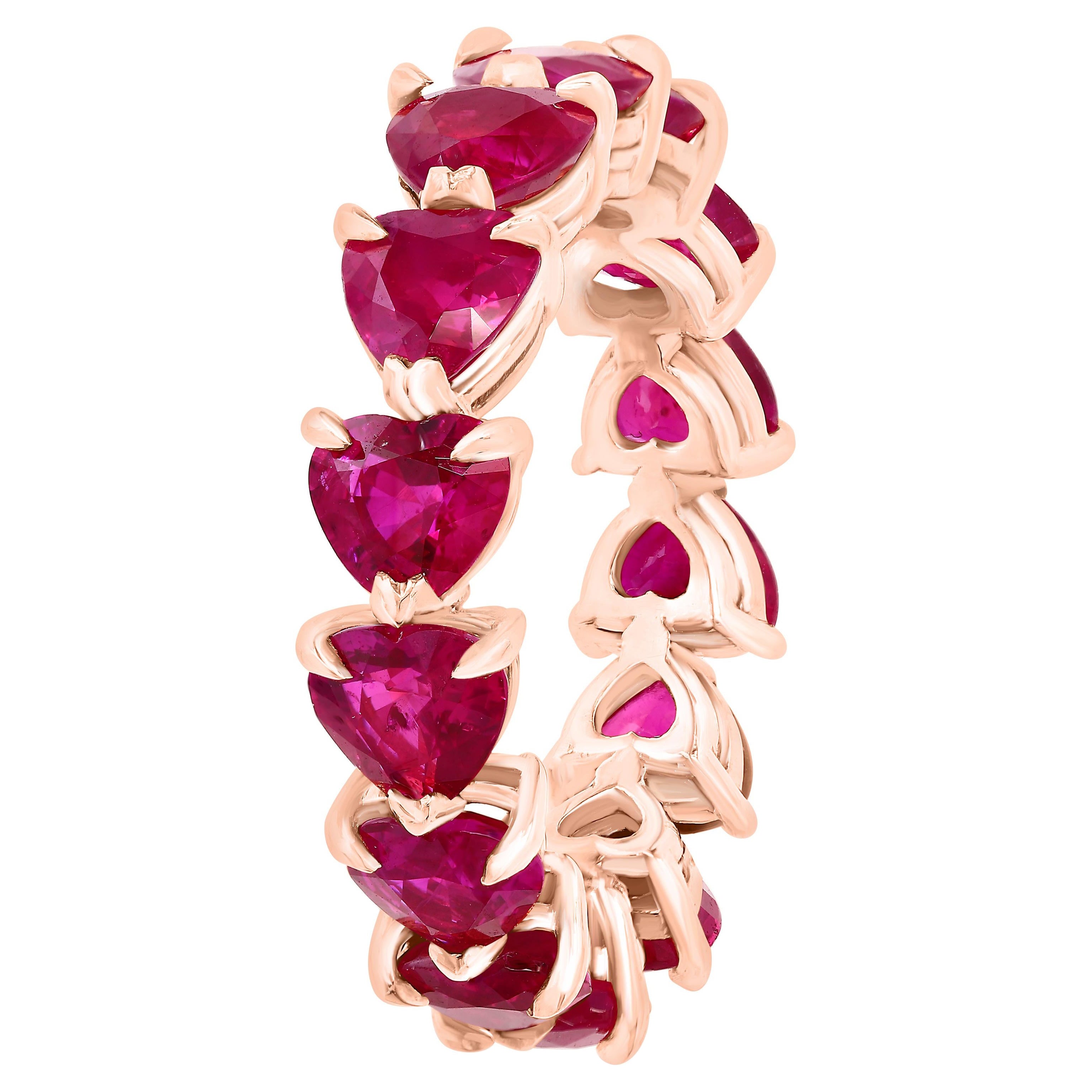 7.83 Carat Heart Shaped Ruby Eternity Band Ring