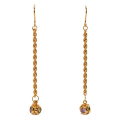14 Karat Yellow Gold Drop Chain Earrings w Colored Stone Accents