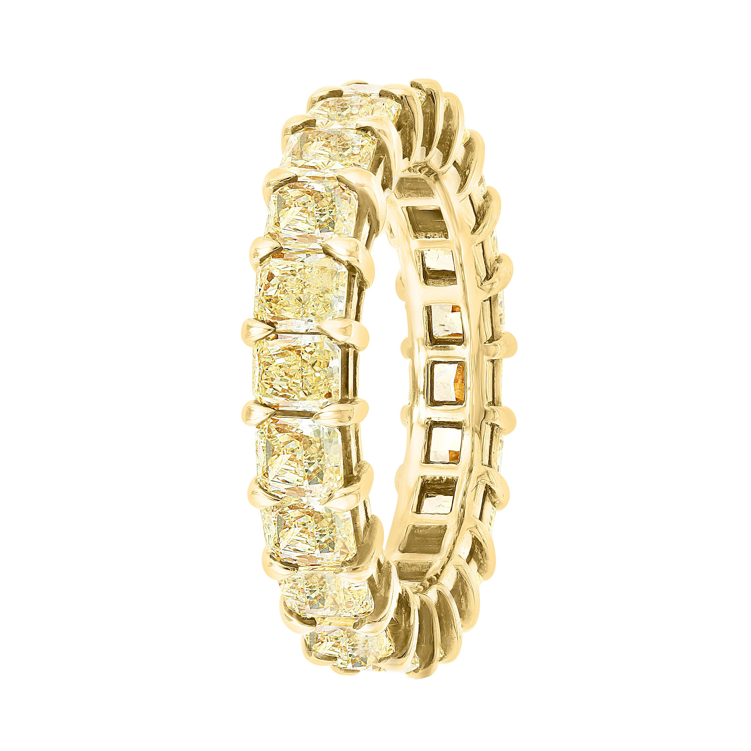 Fancy Yellow Radiant Diamond Gold Eternity Band Ring at 1stDibs