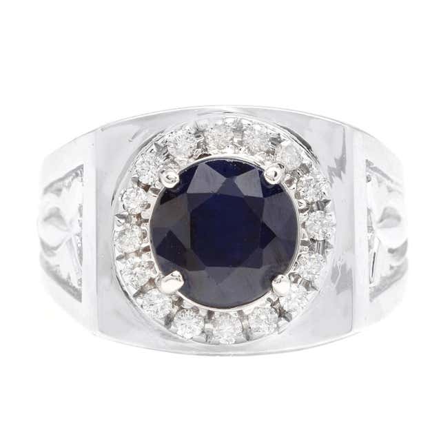 Antique Diamond Blue Sapphire White Gold Men's Ring For Sale at 1stDibs ...