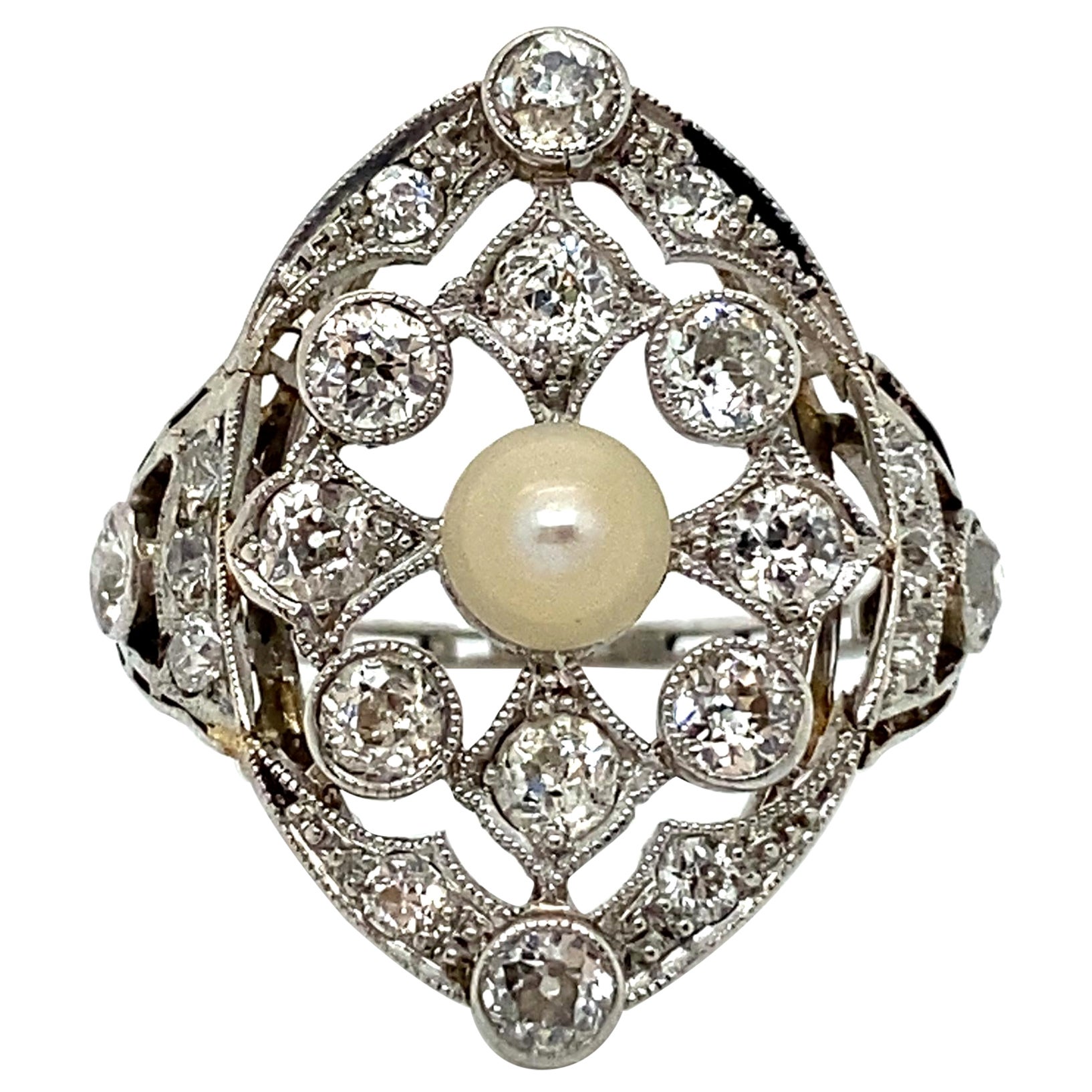 Gorgeous Antique Platinum Pearl and Diamond Ring, 2.00ct