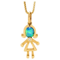 Natural Australian 0.42ct Black Opal Pendant Necklace in 18K Yellow Gold