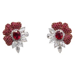 GRS 3.05 Ct Burmese No Heat 'Pigeon Blood' Ruby and Diamond Earring in 18K Gold