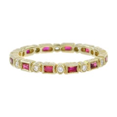 Art Deco Style Alternate Ruby and Diamond Eternity Ring in 10K Yellow Gold