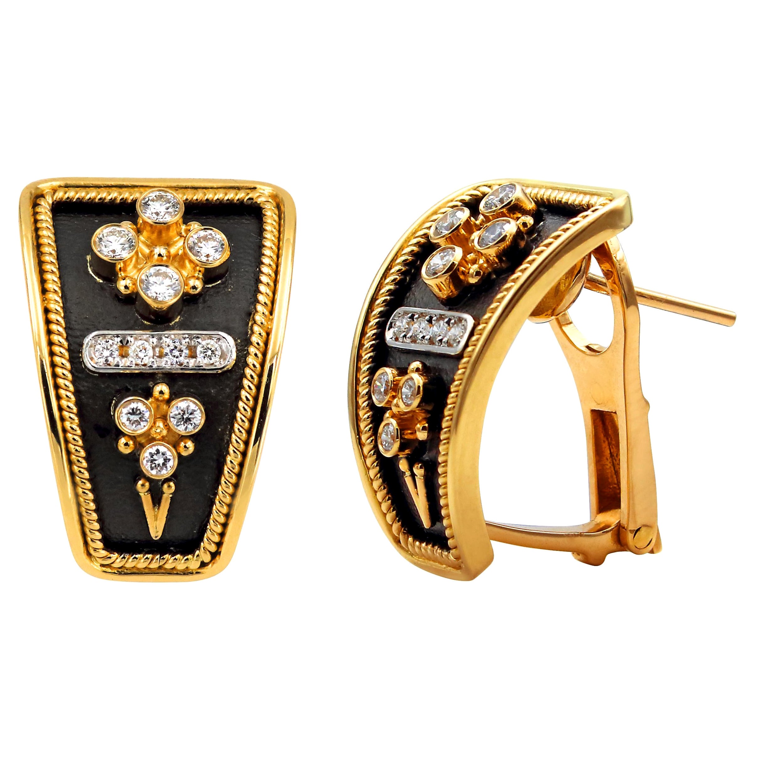 Dimos 18k Gold Byzantine Inspired Earrings with Brilliant Diamonds For Sale