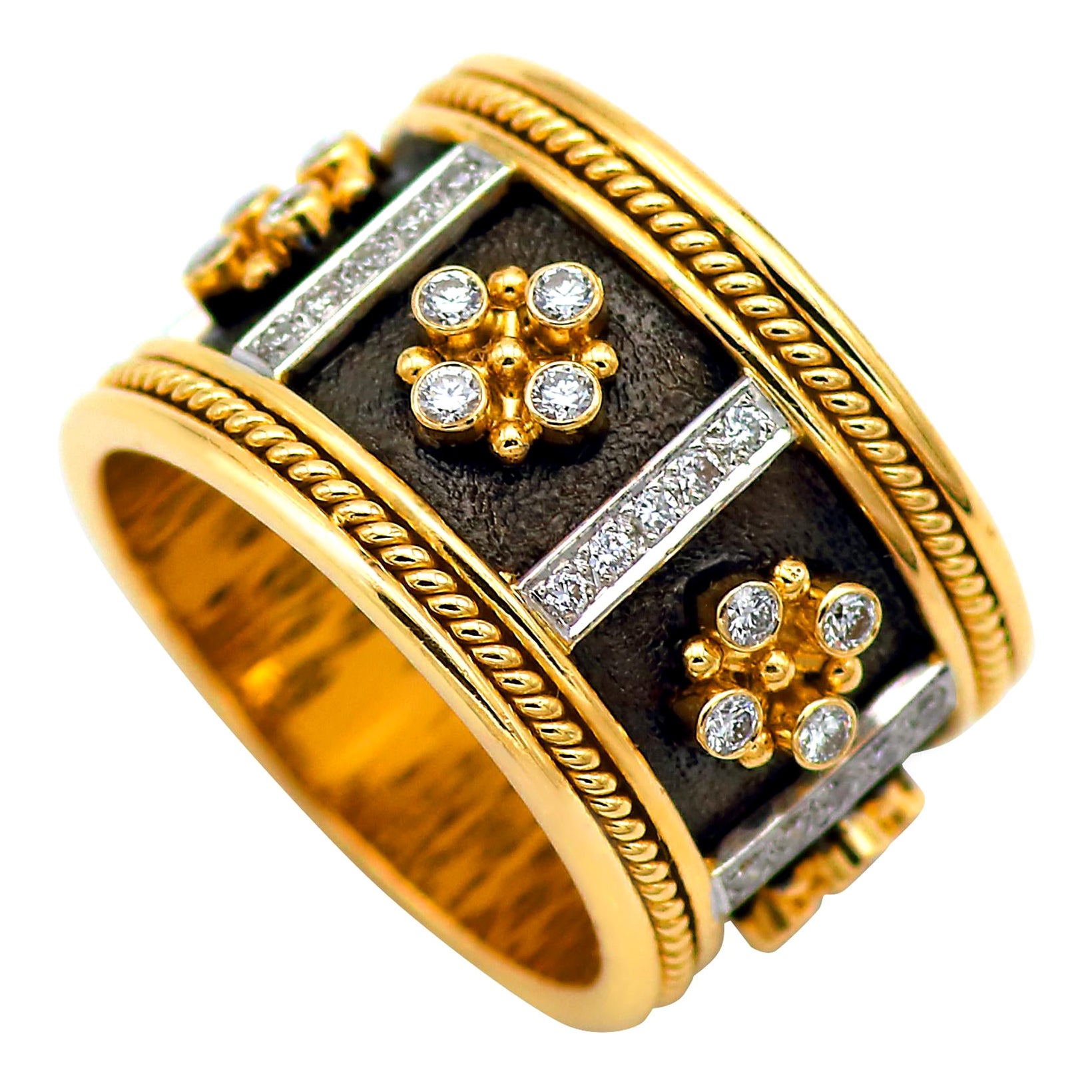 Dimos 18k Gold Byzantine Band Ring with Brilliant Diamonds