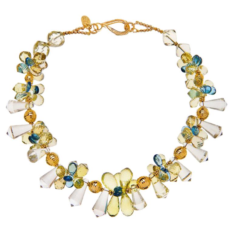 Deborah Liebman Lemon Quartz and London Blue Topaz Necklace in Gold For Sale