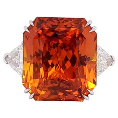 Certified 27.68 Carat Orange Sapphire Diamond Cocktail Ring